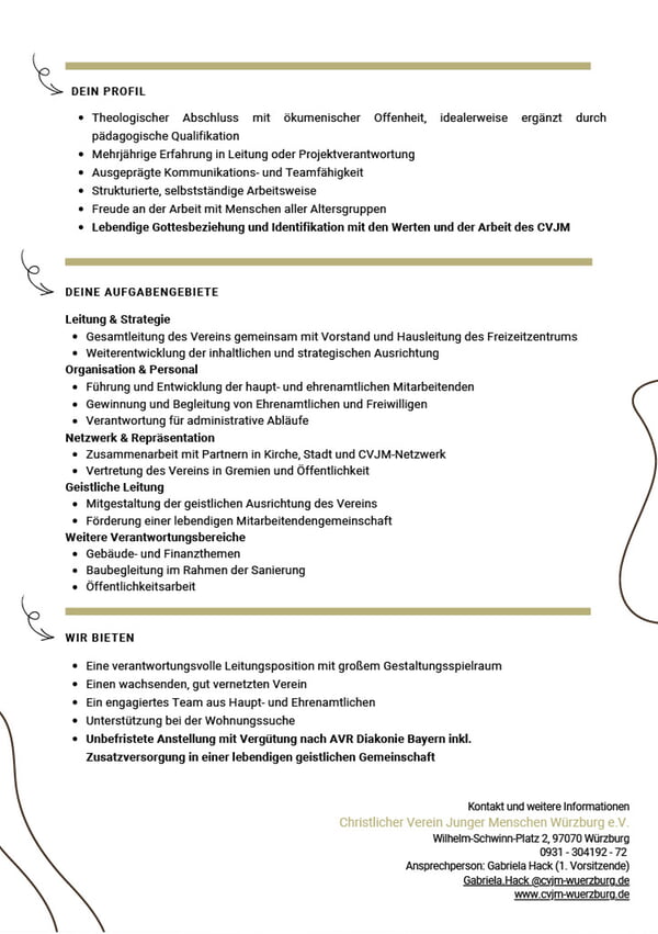Stellenanzeige CVJM W&uuml;rzburg